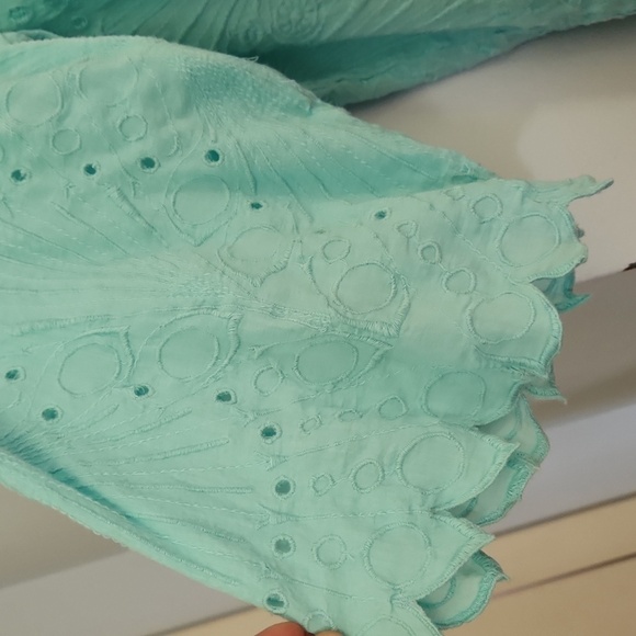 Soft surroundings V-Neck Cotton Embroidered Crop Blouse 2x Aqua - Picture 5 of 8